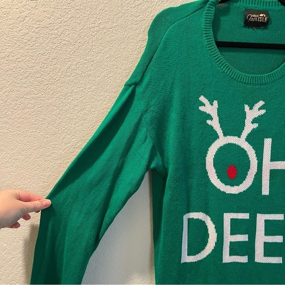 Women’s Ugly Fair aisle green OH DEER Christmas sweater size large L - Picture 4 of 8